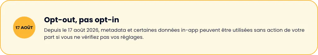 Data Contribution fonctionne en opt-out et non en opt-in depuis le 17 août 2026